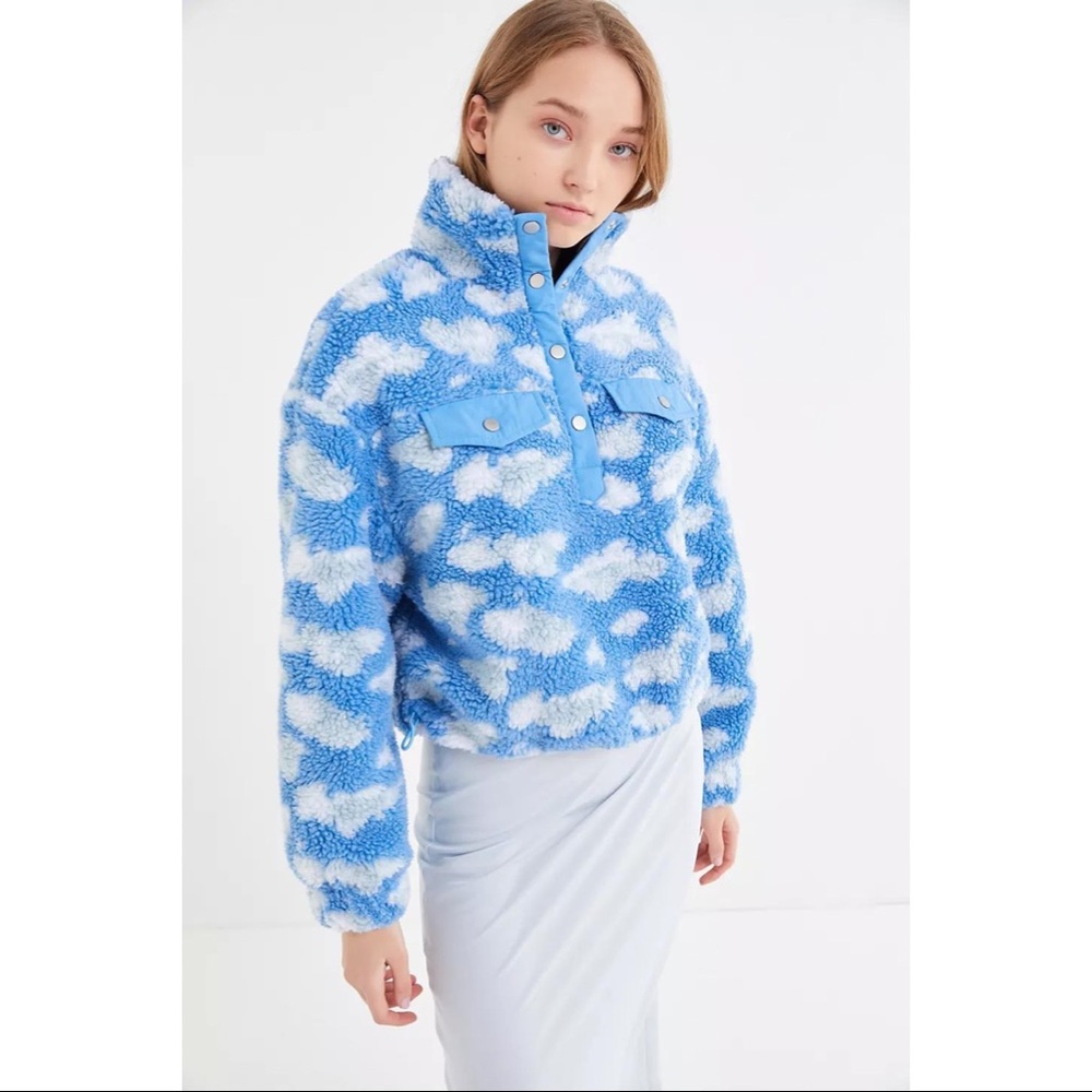 Urban Outfitters Blue and White Cloud Nine Sherpa Popover Jacket - Picture 1 of 8
